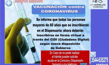 LOS HORNILLOS,TRASLASIERRA CÓRDOBA :  ATENCIÓN A TODOS LOS QUE SE REGISTRARON,PARA VACUNARSE CONTRA EL CORONAVIRUS.