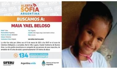  LANZARON EL ALERTA SOFÍA POR LA DESAPARICIÓN DE MAIA YAEL BELOSO , DE 7 AÑOS.