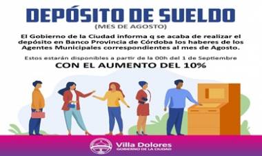 VILLA DOLORES : DEPÓSITO DE SUELDO - Mes de Agosto