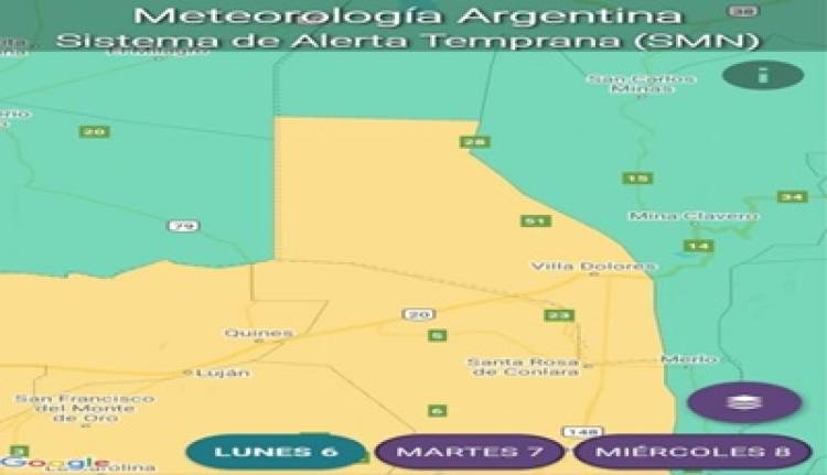 ALERTA METEOROLÓGICA POR TORMENTA EN TRASLASIERRA, CÓRDOBA.