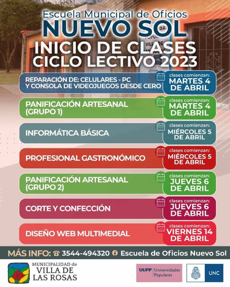 Villa de Las Rosas : Inicio ciclo lectivo 2023 de la Escuela Municipal de Oficios Nuevo Sol.